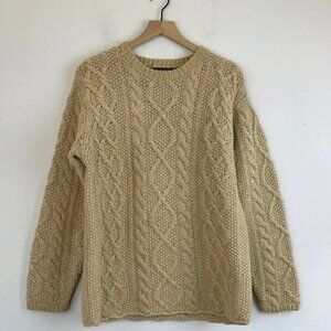 J. Crew Fisherman Cable knit Wool Sweater Size Medium Beige